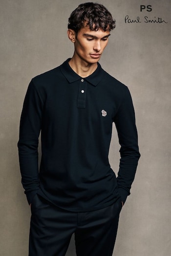 PS Paul Smith 100% Cotton Zebra Logo Long Sleeve Polo Shirt (AT3105) | £90