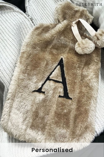 Initial Personalised Furry Hot Water Bottle by Solesmith (AT3451) | £30