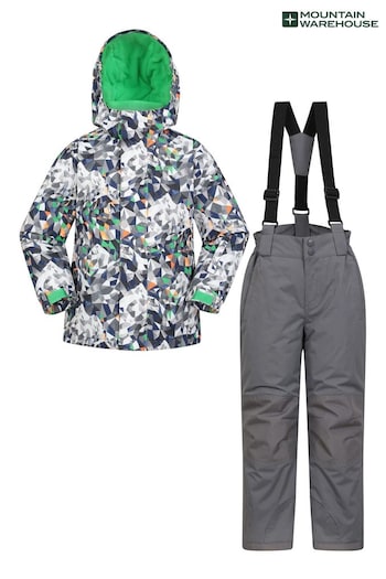 Mountain Warehouse Grey Kids Fleece Lined Printed Ski Jacket And Trousers Set (AT3685) | £80