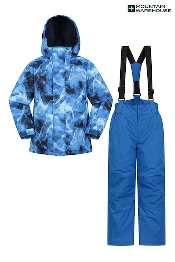 Mountain Warehouse Blue Light Kids Fleece Lined Printed Ski Jacket And Trousers Set (AT3702) | £80