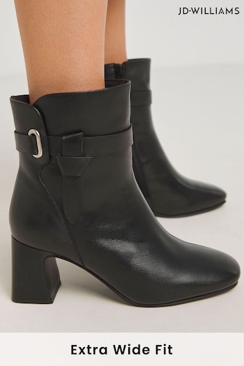 JD Williams Black Heeled Leather Boots With Wrap Around Detail In Extra Wide Fit (AT3841) | £65