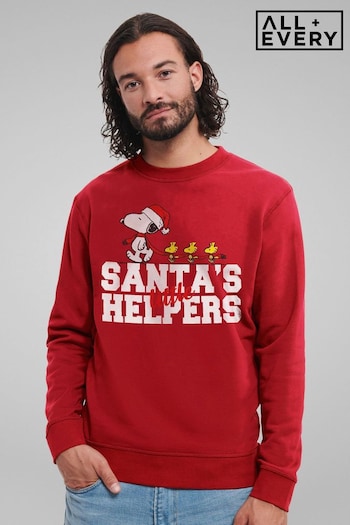 All + Every Red Peanuts Snoopy Woodstock Santas Little Helpers Mens Sweatshirt (AT3855) | £35