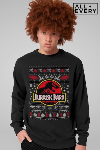 All + Every Black Jurassic Park Logo Christmas Knit Pattern Mens Sweatshirt (AT3870) | £35