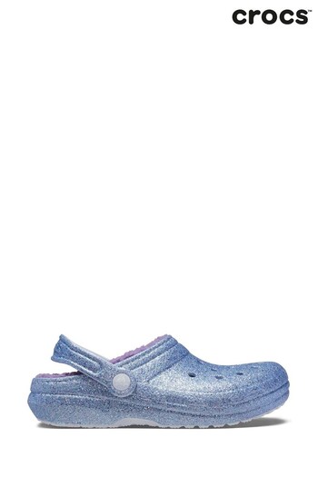 Crocs Blue Kids Classic Glitter Lined Clogs (AT3961) | £50