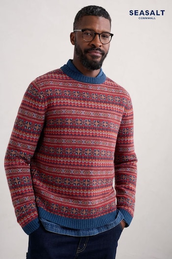 Seasalt Cornwall Red Mens Halyard Fairisle Pattern Jumper (AT4345) | £100