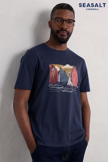 Seasalt Cornwall Navy Mens Midwatch 100% Organic Cotton T-Shirt (AT4379) | £30