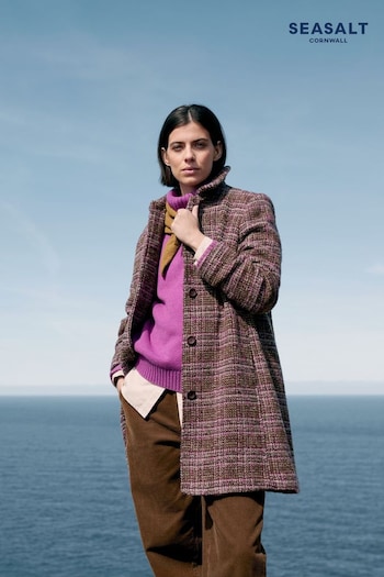 Seasalt Cornwall Brown Wood Cabin Wool Blend Twill Coat (AT4420) | £180