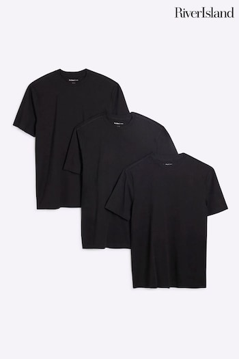 River Island Black Slim Fit 100% Cotton T-Shirts 3 Pack (AT4598) | £30