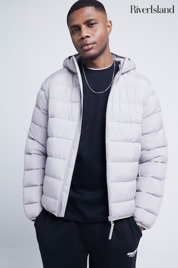 River Island Grey Quilted Hooded Puffer Jacket (AT4625) | £50