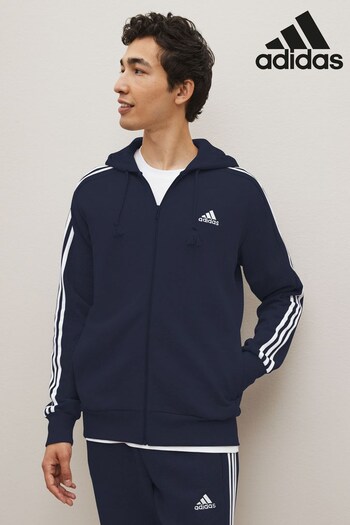 adidas Blue Sportswear Essentials French Terry 3-Stripes Full-Zip Hoodie (AT5115) | £50