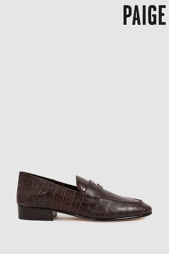 Paige Leather Crocodile-Embossed Penny Loafers (AT5463) | £295