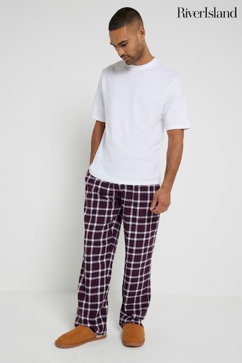 River Island Red T-Shirt and Woven Check 100% Cotton Pyjama Set (AT5535) | £25