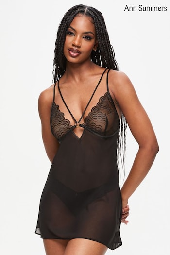 Ann Summers Black Rosa Mesh Chemise Slip Nightie (AT6353) | £26