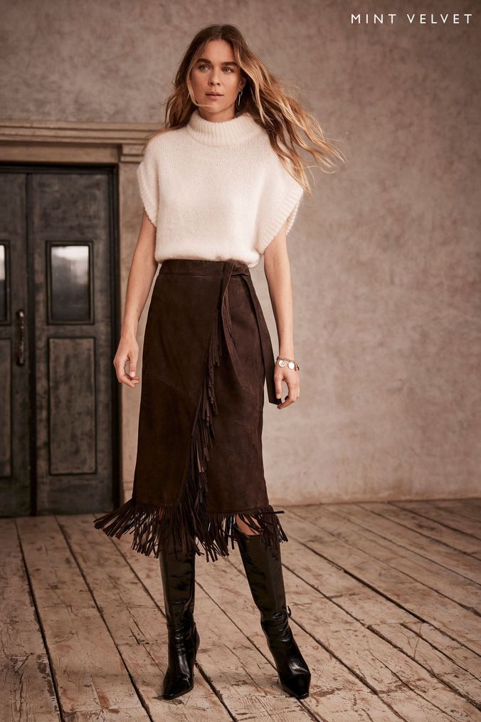 Brown leather skirt online cheap