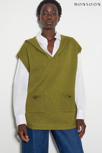 Monsoon Green Hooded V-Neck Sweater Vest (AT6953) | £0