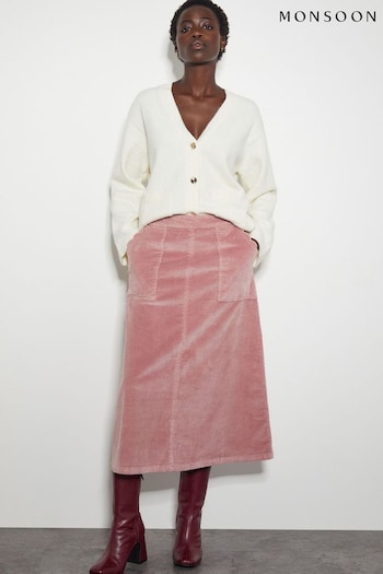 Monsoon Pink Malika Cord Midi Skirt (AT6957) | £0