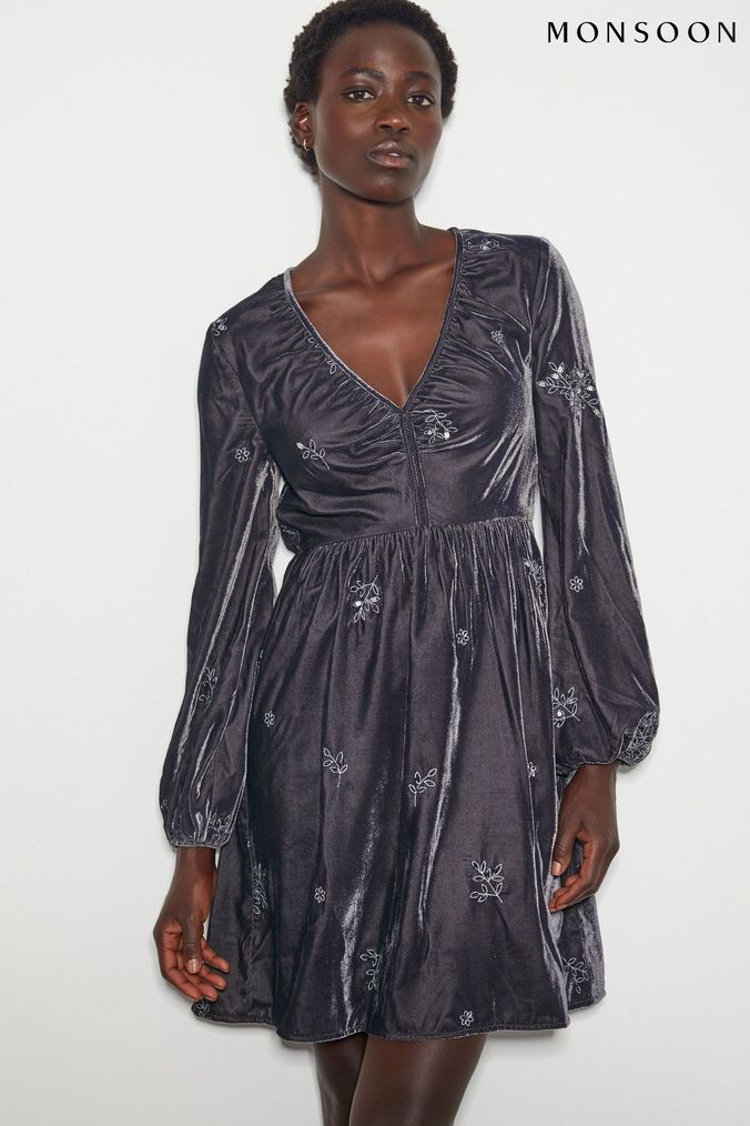 Buy Women s Grey Velvet Dresses Online Next UK