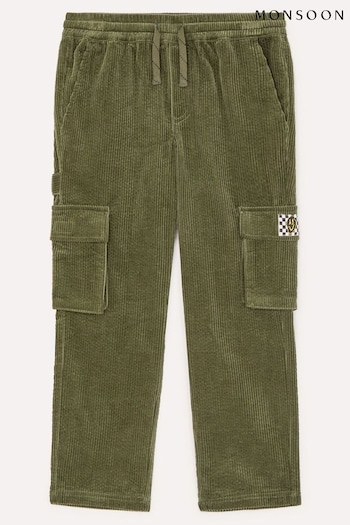 Monsoon Green 100% Cotton Corduroy Side Pocket Cargo Trousers (AT7003) | £28 - £32