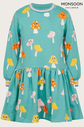 Monsoon Blue Mushroom Print Long Sleeve 100% Cotton Dress (AT7025) | £27 - £31