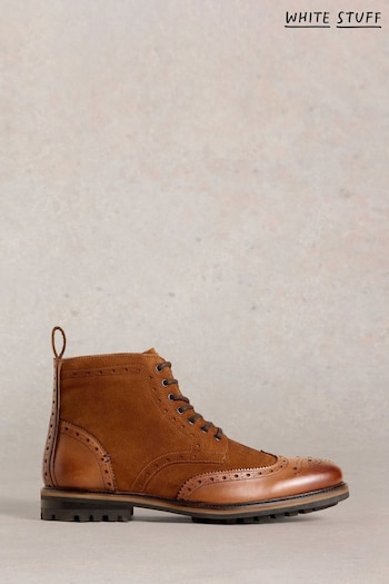 White Stuff Brown Arlo Brogue Leather Boots (AT7271) | £89