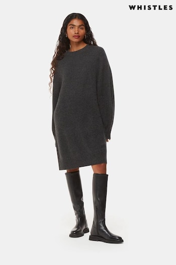 Whistles Grey Petite Ava Round Neck Knitted Dress (AT7276) | £149