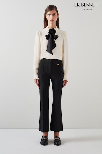 LK Bennett Cream Rose Birch & Black Crepe Blouse With Corsage Detail (AT7375) | £199