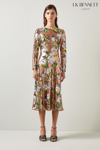 LK Bennett Green Marcel Green Floral Sequin Dress (AT7378) | £0