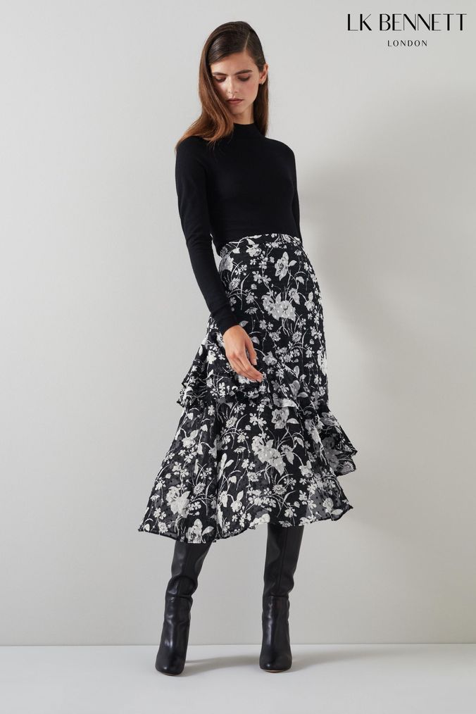 Buy Women s Black Ruffle Print Skirts Online Next UK