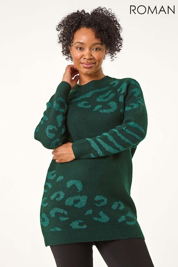 Roman Green Petite Animal Print Longline Stretch Jumper (AT7440) | £40