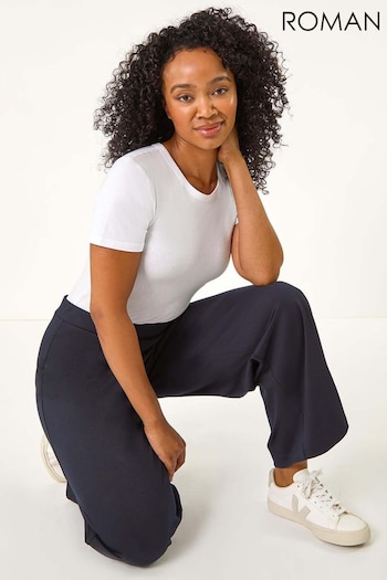 Roman Blue Petite Wide Leg Ponte Stretch Trousers (AT7442) | £32