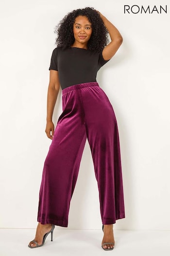 Roman Purple Petite Wide Leg Velvet Stretch Trousers (AT7445) | £45