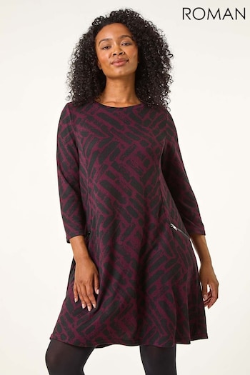 Roman Purple Petite Zip Detail Abstract Dress (AT7458) | £42