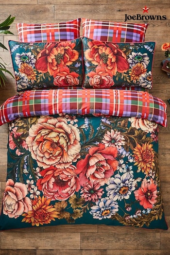 Joe Browns Green Winter Floral and Highland Check Reversible 200TC Cotton Sateen Duvet Cover and Pillowcase Set (AT7486) | £55 - £85