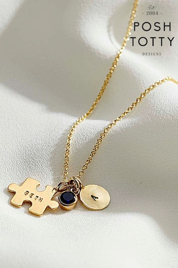 Posh Totty Designs Gold Tone Jigsaw Personalised Charm Necklace (AT7925) | £85