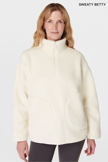 Sweaty Betty White Plush Textured Half Zip Fleece (AT8210) | £125