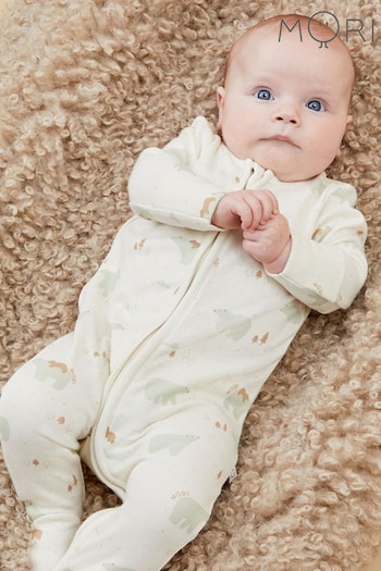 MORI Cream Polar Bear Zip Up Christmas Sleepsuit (AT8459) | £33.50