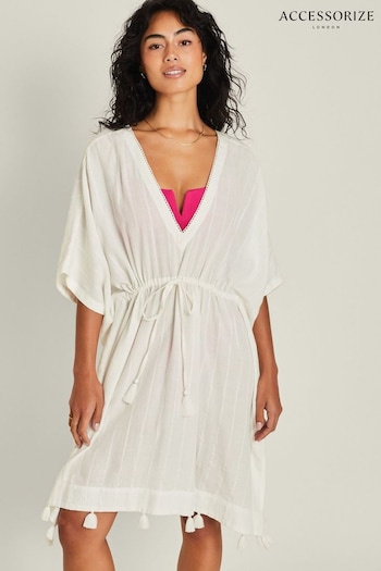 Accessorize White Glitter Stripe Beach Kaftan Dress (AT8512) | £45