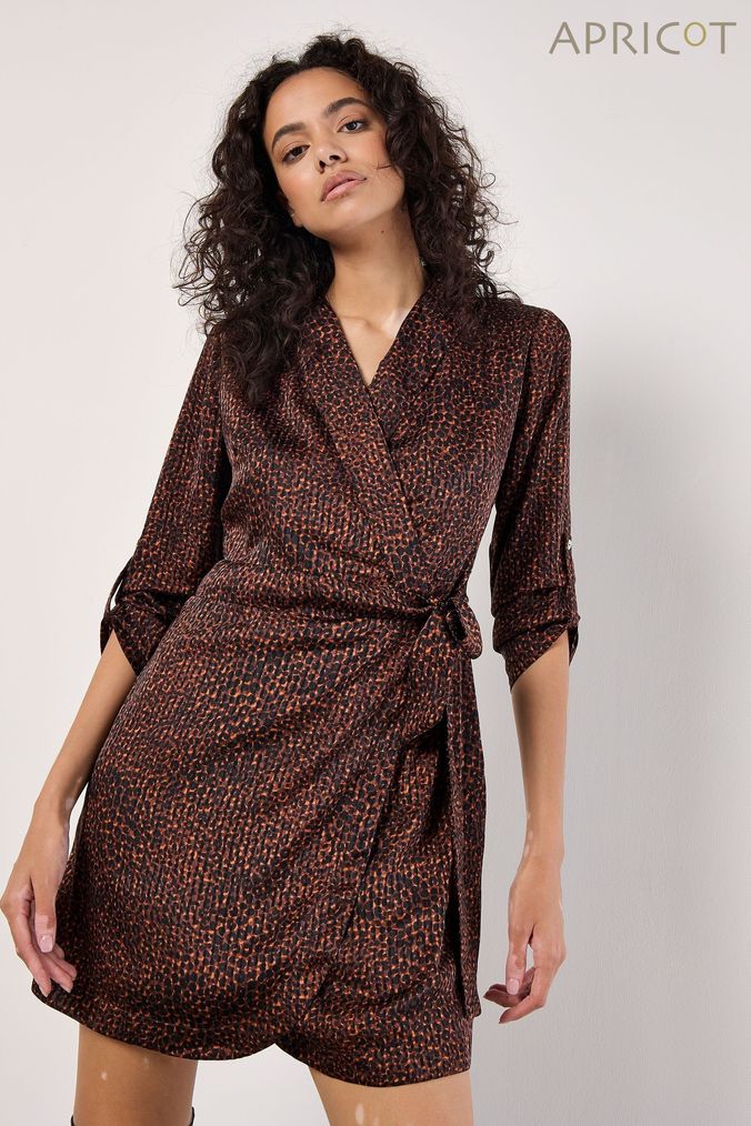 Orange leopard print wrap dress top