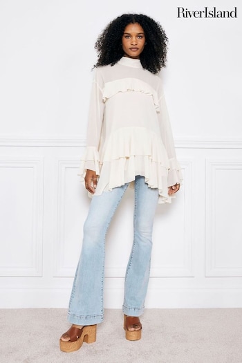 River Island Blue High Rise Tummy Hold Flared Jeans (AT8962) | £48