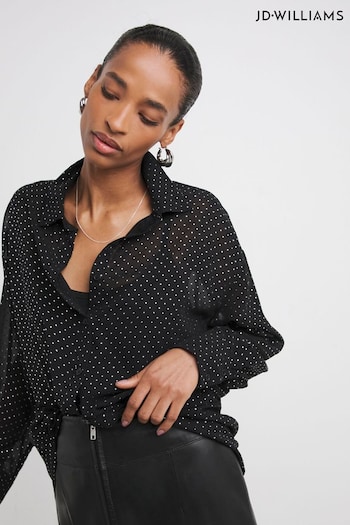 JD Williams Black Oversized Spot Chiffon Long Sleeve Shirt (AT9161) | £32