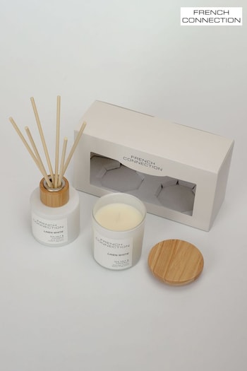 French Connection White Pastel Range Sea Salt Coconut 130G Candle and 100ML Reed Diffuser Gift Set (AT9196) | £20