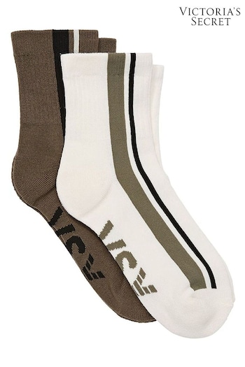 Victoria's Secret White and Olive Green 2 Pack Quarter Socks (AT9236) | £14