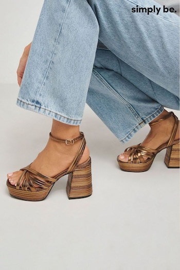 Simply Be Brown Wide Fit Multi Strap Platform Sandals (AT9326) | £47