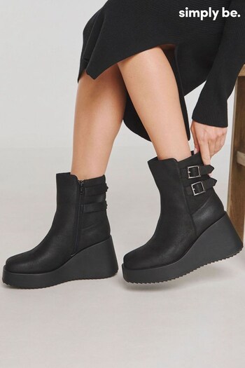 Simply Be Black Ankle Wedge Boots In Extra Wide Fit (AT9335) | £55