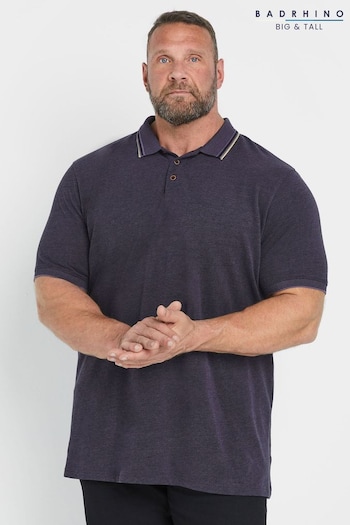 BadRhino Big & Tall Purple 100% Cotton Textured Tipped Polo Shirt (AT9588) | £30