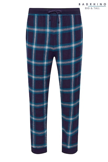 BadRhino Big & Tall Blue 100% Cotton Checked Cuffed Pyjama Bottoms (AT9607) | £21