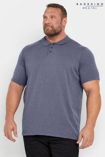 BadRhino Big & Tall Blue 100% Cotton Button Short Sleeve Jumper (AT9657) | £28