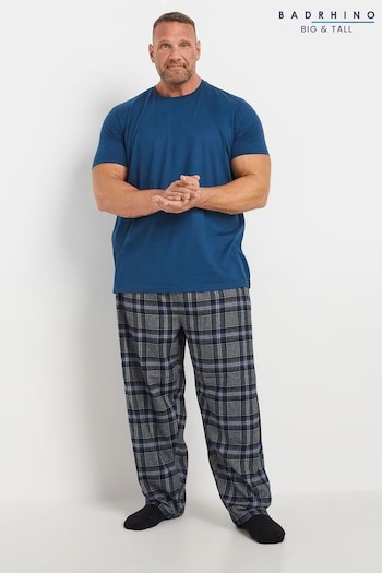 BadRhino Big & Tall Blue 100% Cotton Checked Pyjama Bottom Set (AT9677) | £34