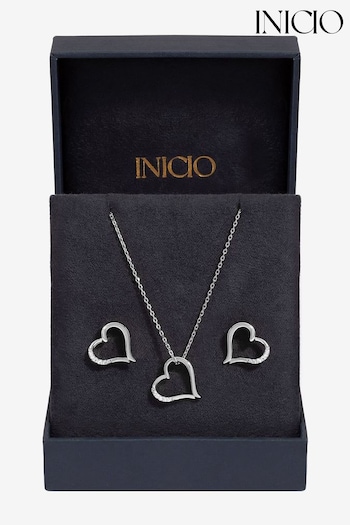 Inicio Silver Tone Heart Pendant Set (AT9835) | £30