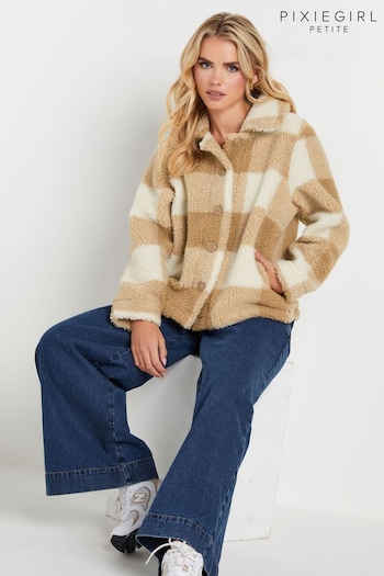 PixieGirl Petite Natural Brown Check Teddy Fleece Jacket (AT9899) | £34